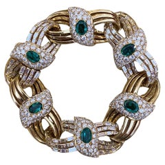 Emerald and Diamond Link Statement Bracelet by RCM in 18k Yellow Gold