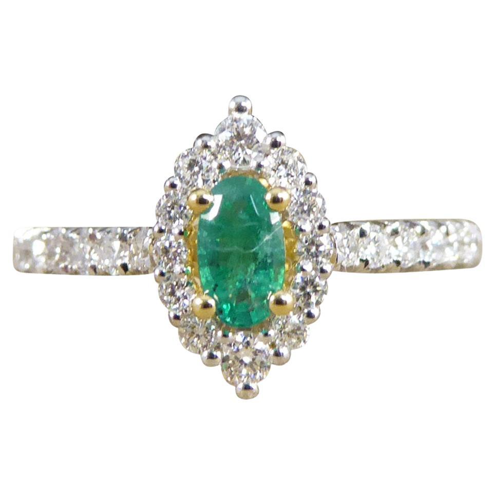 Emerald and Diamond Marquise Halo Cluster Ring and Diamond Shoulders 18ct Gold