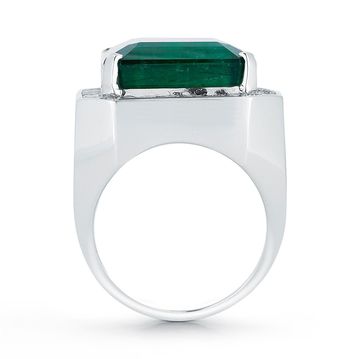 Emerald Cut Emerald and Diamond Men's Ring in 18 Karat Gold