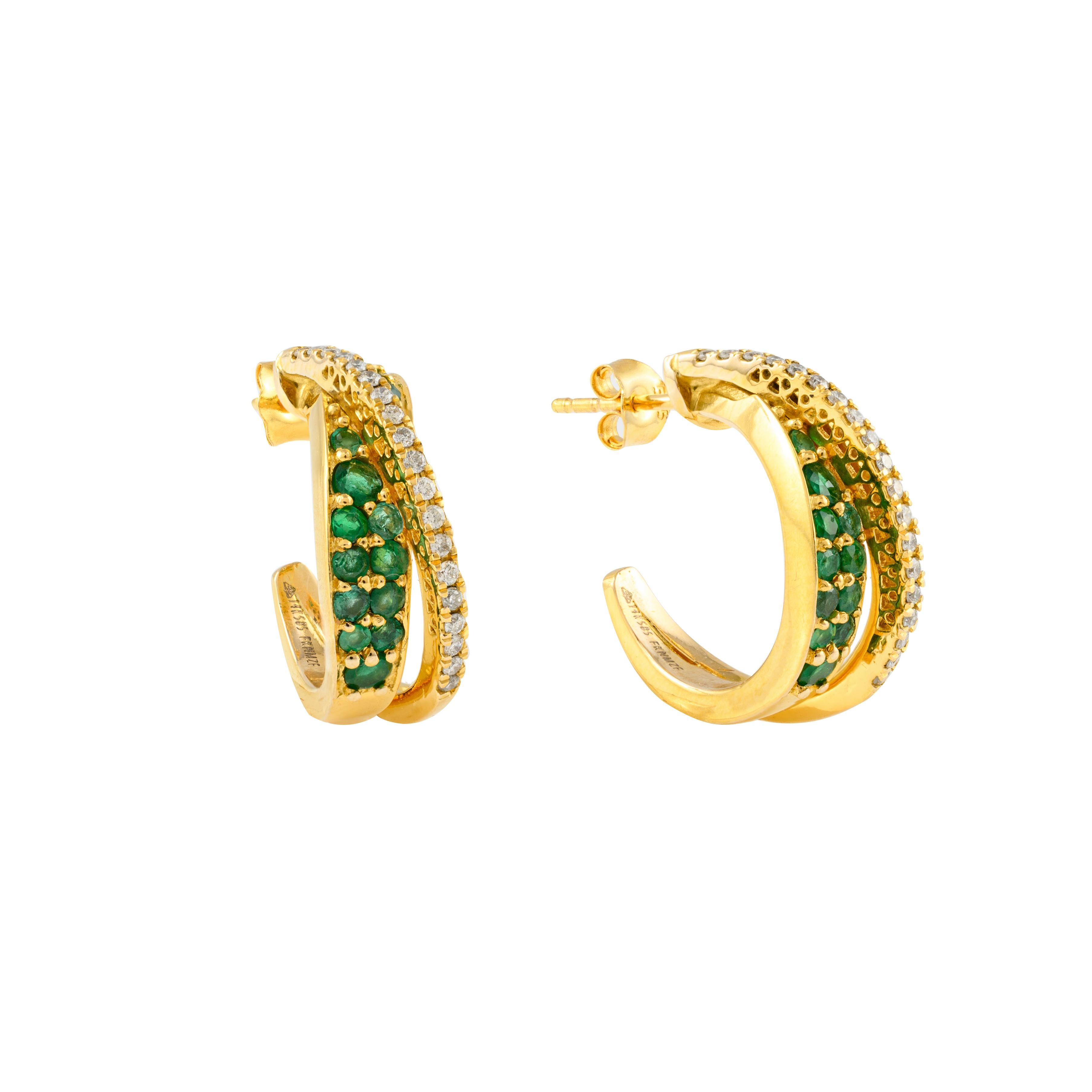 gold emerald hoop earrings