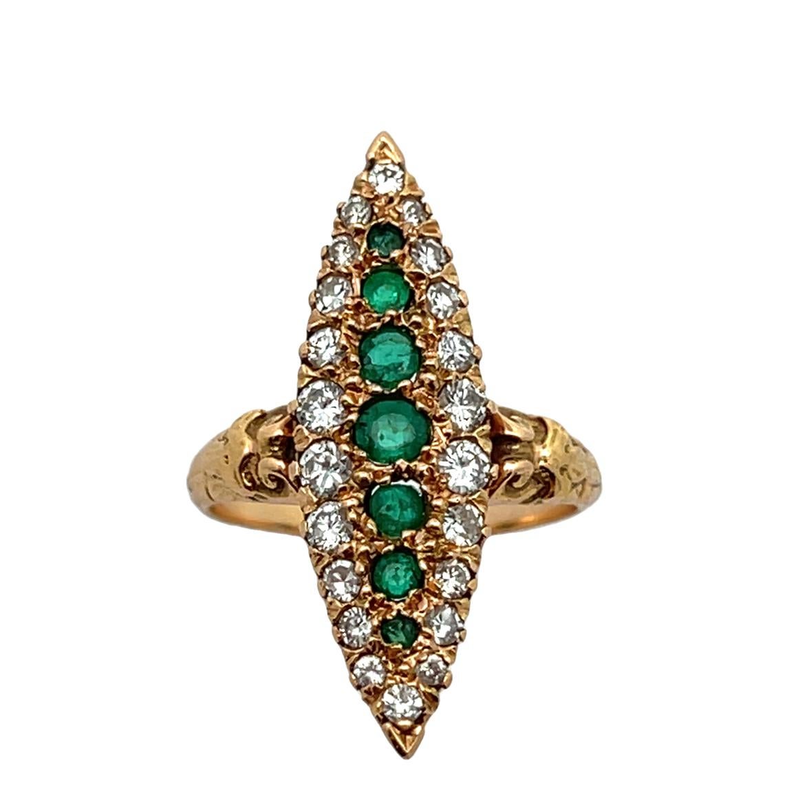Women's Emerald and Diamond Navette Ring For Sale