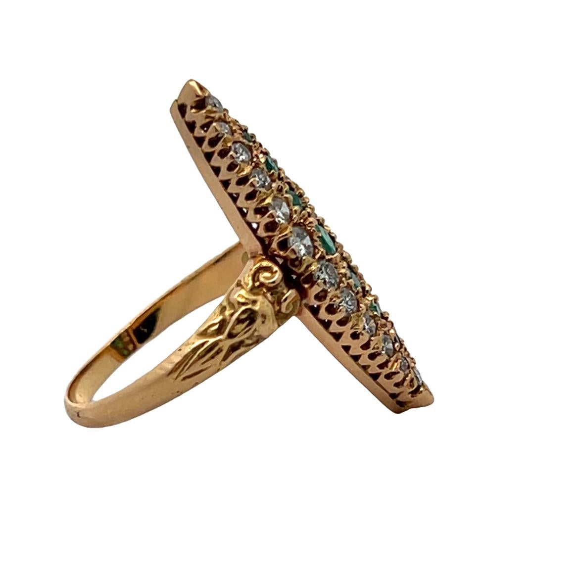 Emerald and Diamond Navette Ring For Sale 1