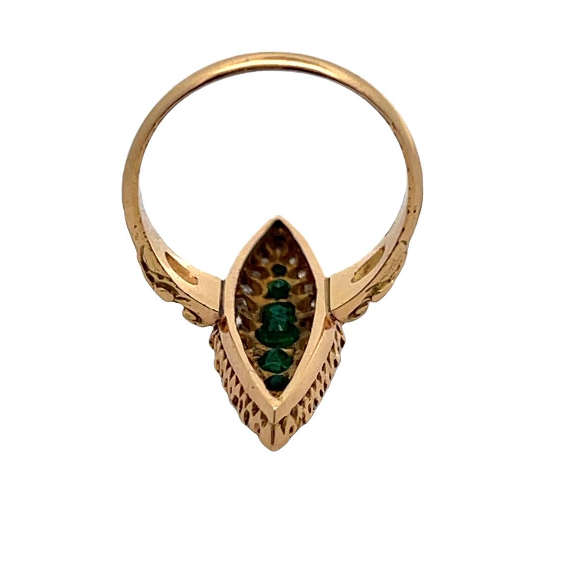 Emerald and Diamond Navette Ring For Sale 3