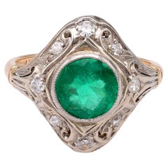 Vintage Emerald and Diamond Navette Ring