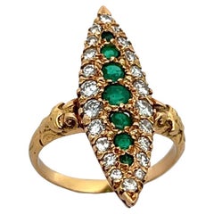 Emerald and Diamond Navette Ring
