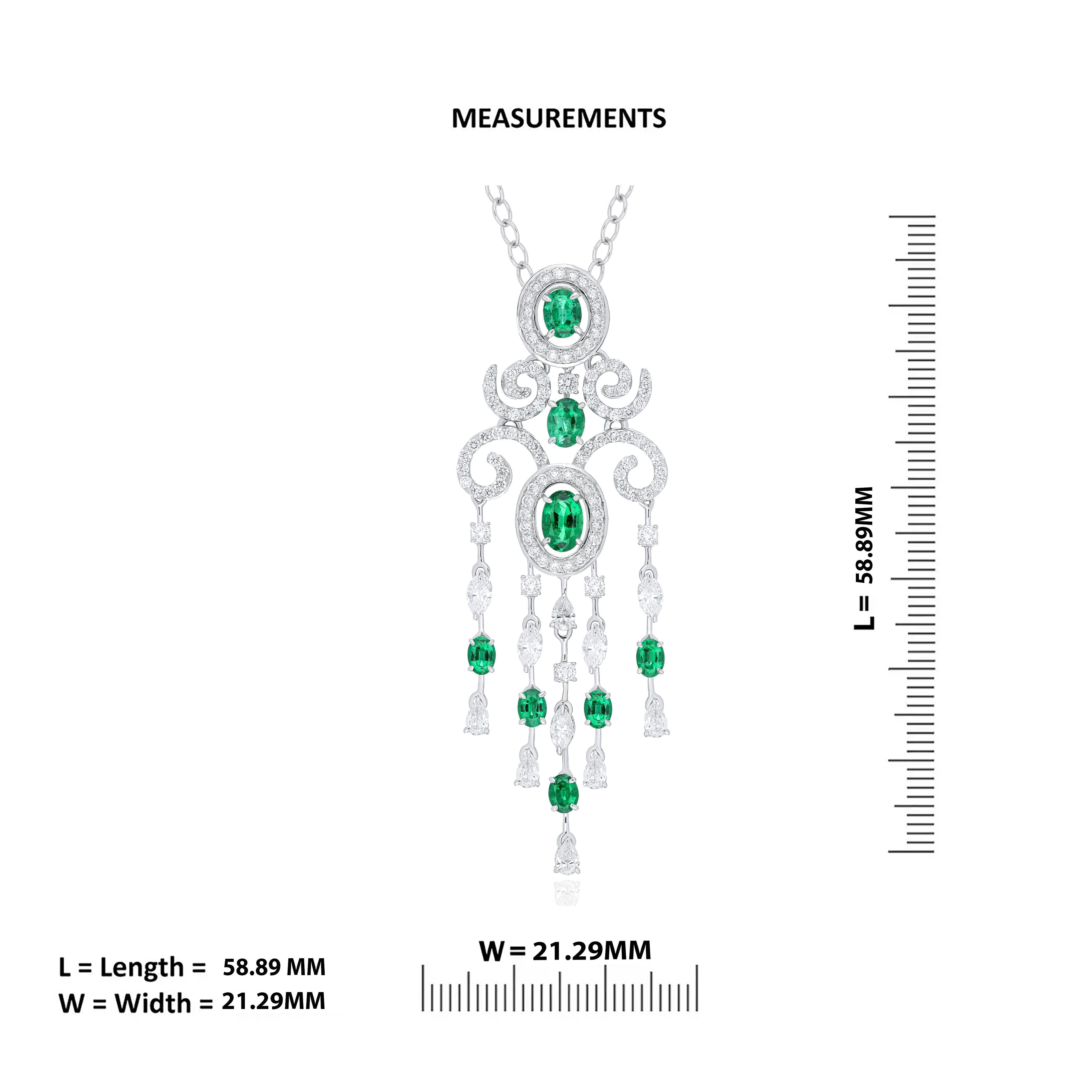Women's Emerald And Diamond Necklace 18 Karat White Gold jewelry, handcraft Pendant For Sale