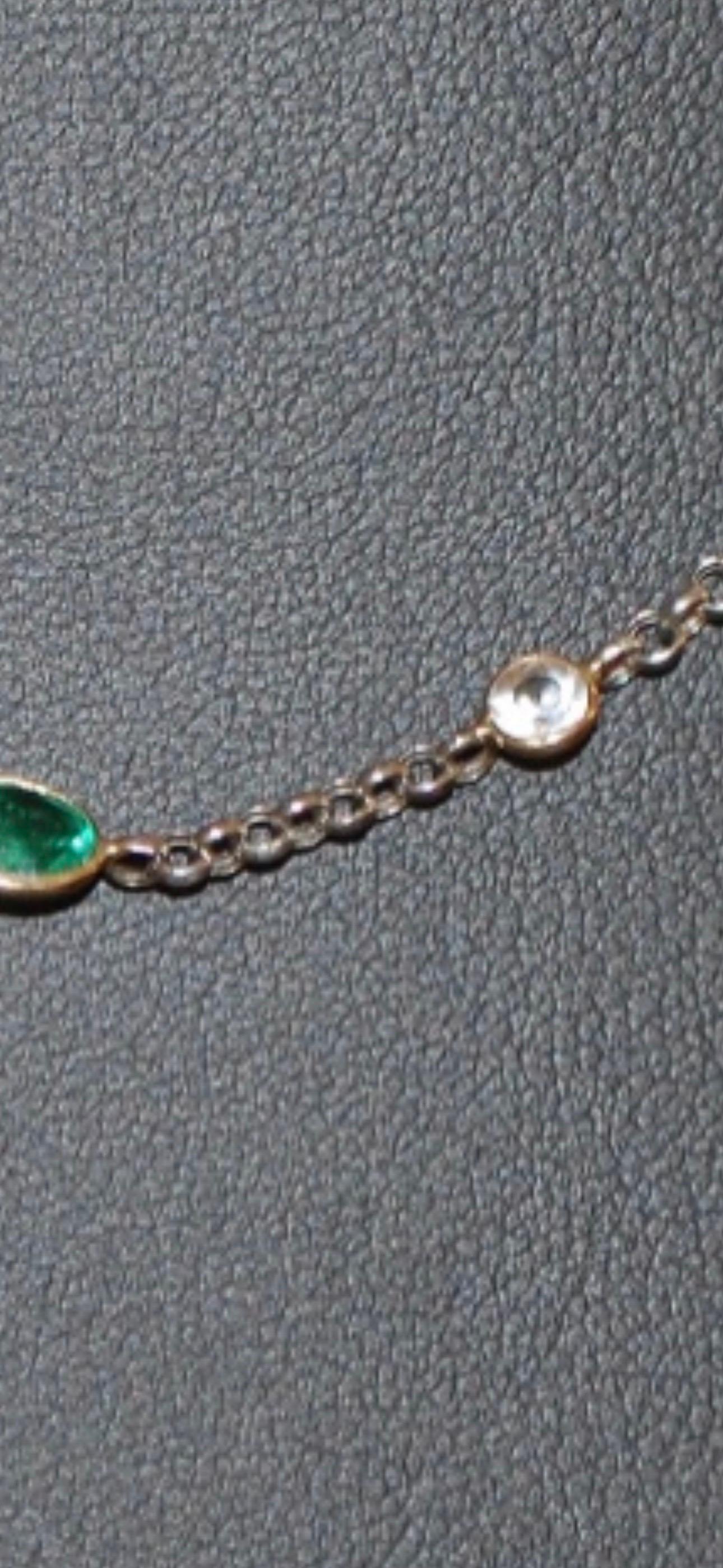 Emerald Cut Emerald and diamond necklace 18