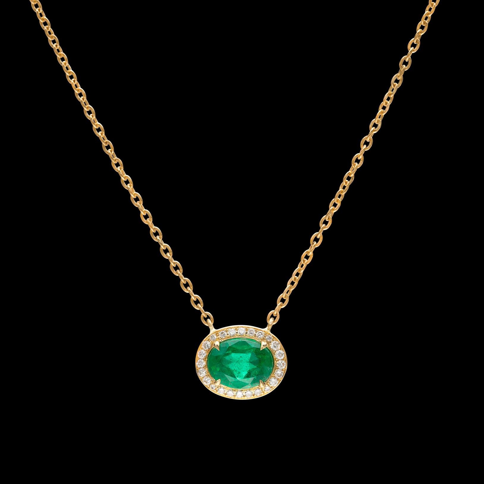 Oval Cut Emerald and Diamond Necklace by Salavetti