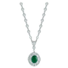 Emerald And Diamond Necklace In 18K White Gold 