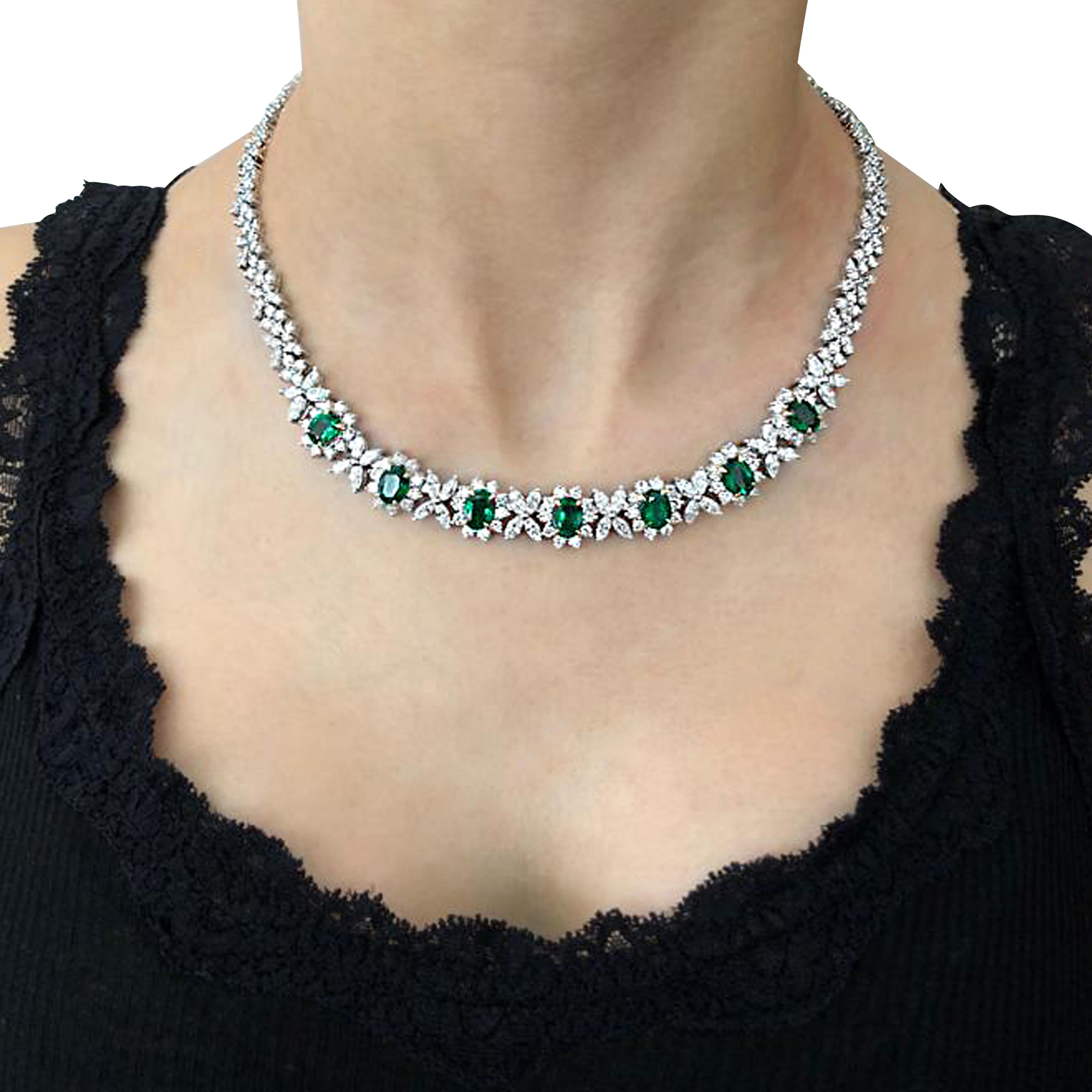 Modern Emerald and Diamond Necklace