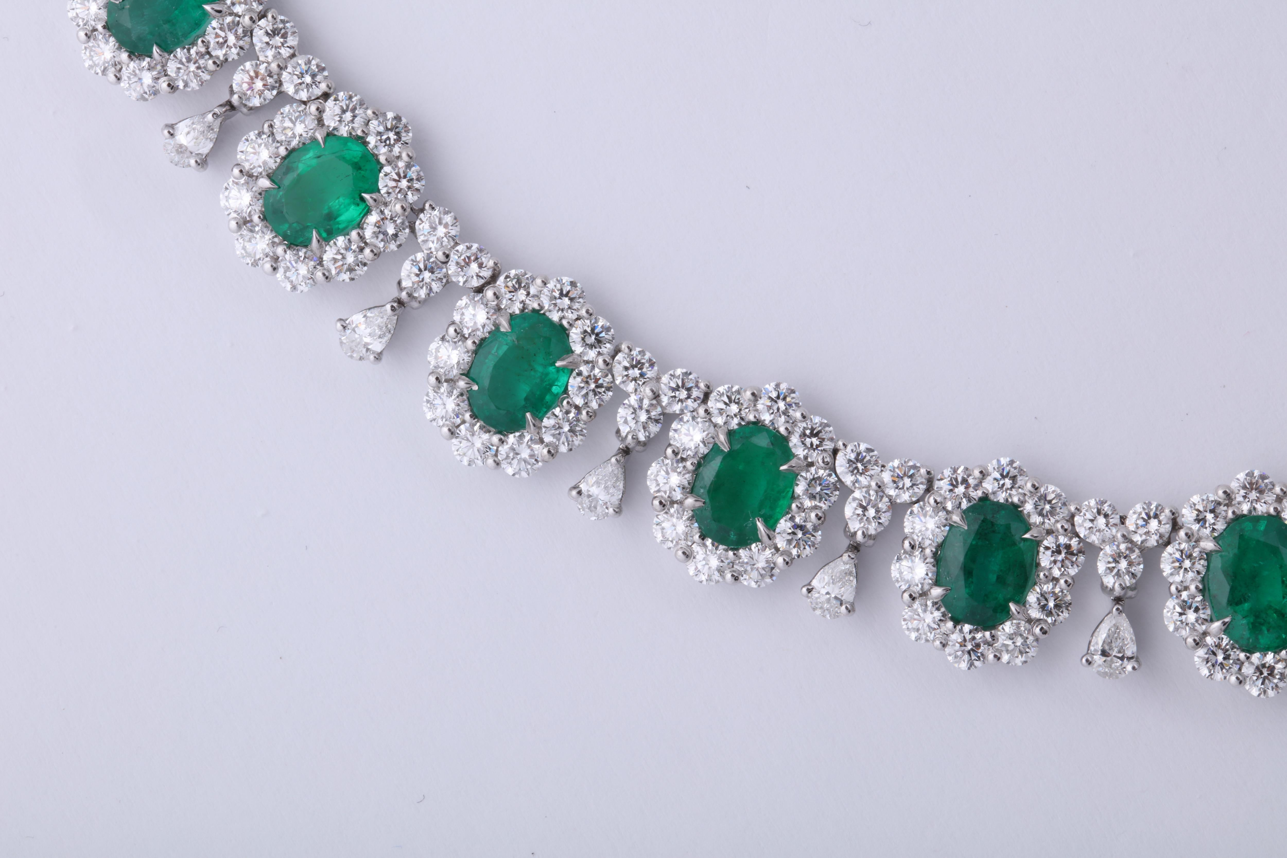 Oval Cut Emerald and Diamond Necklace For Sale