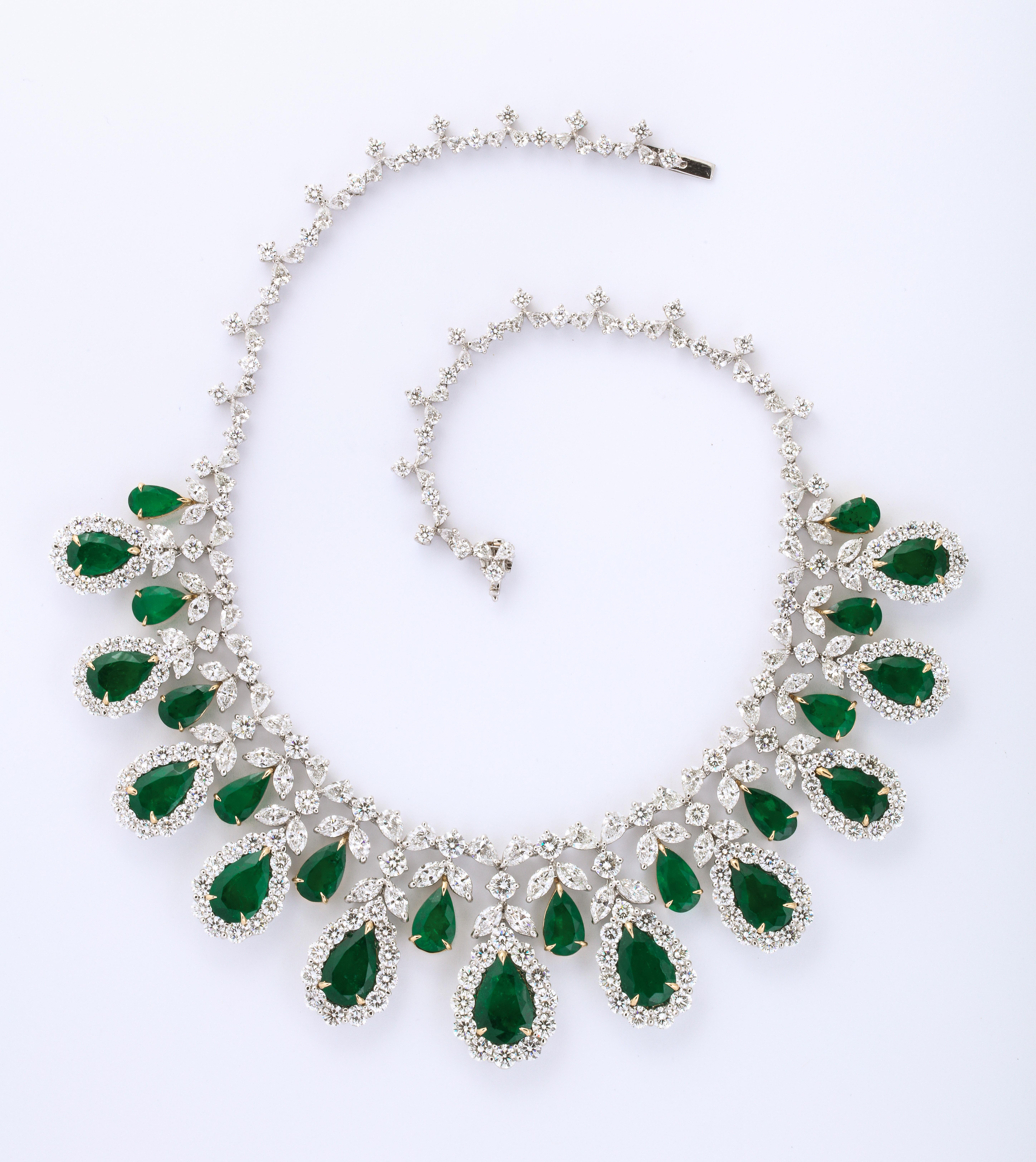 Pear Cut Emerald and Diamond Necklace For Sale