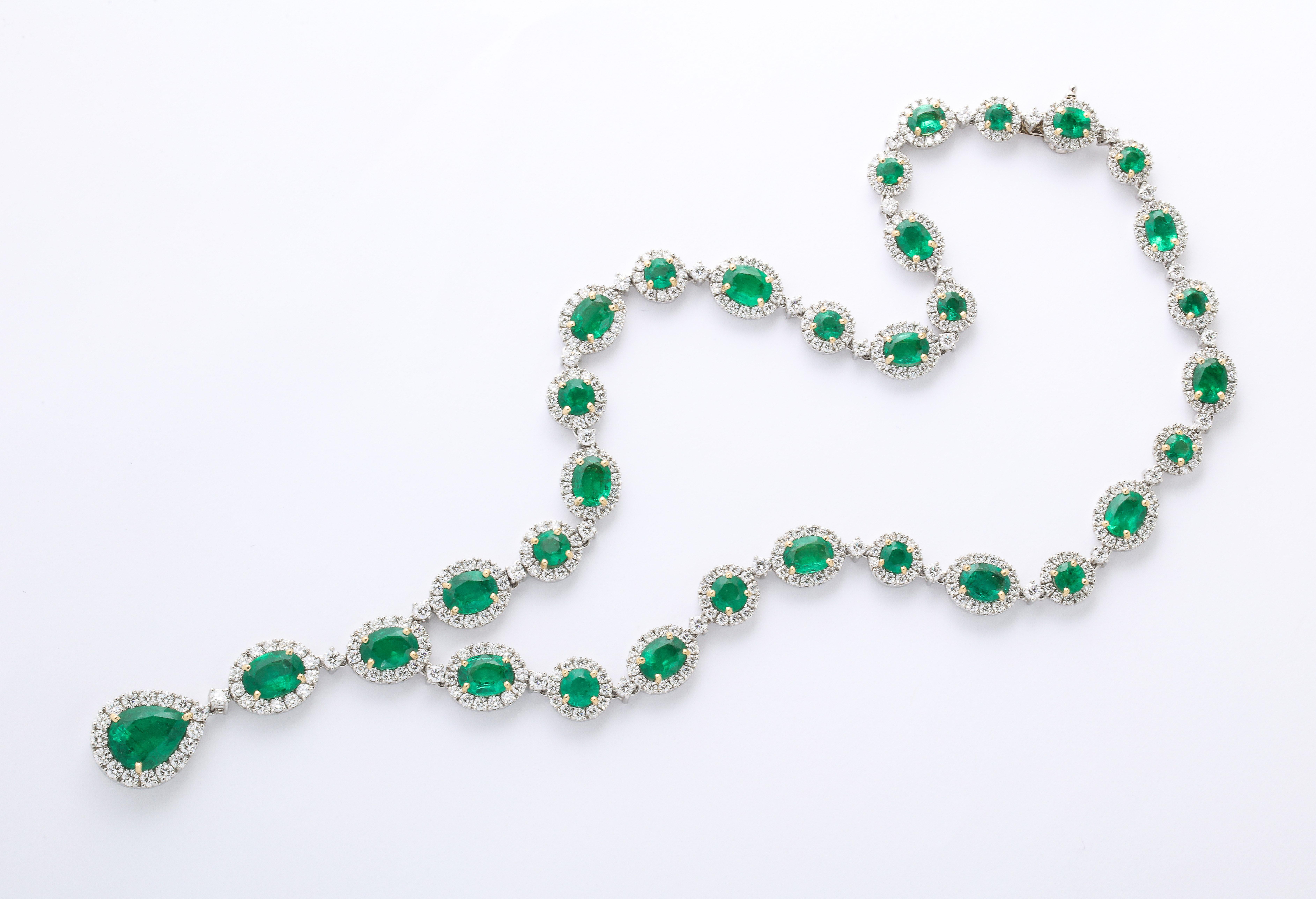 Oval Cut Emerald and Diamond Necklace For Sale