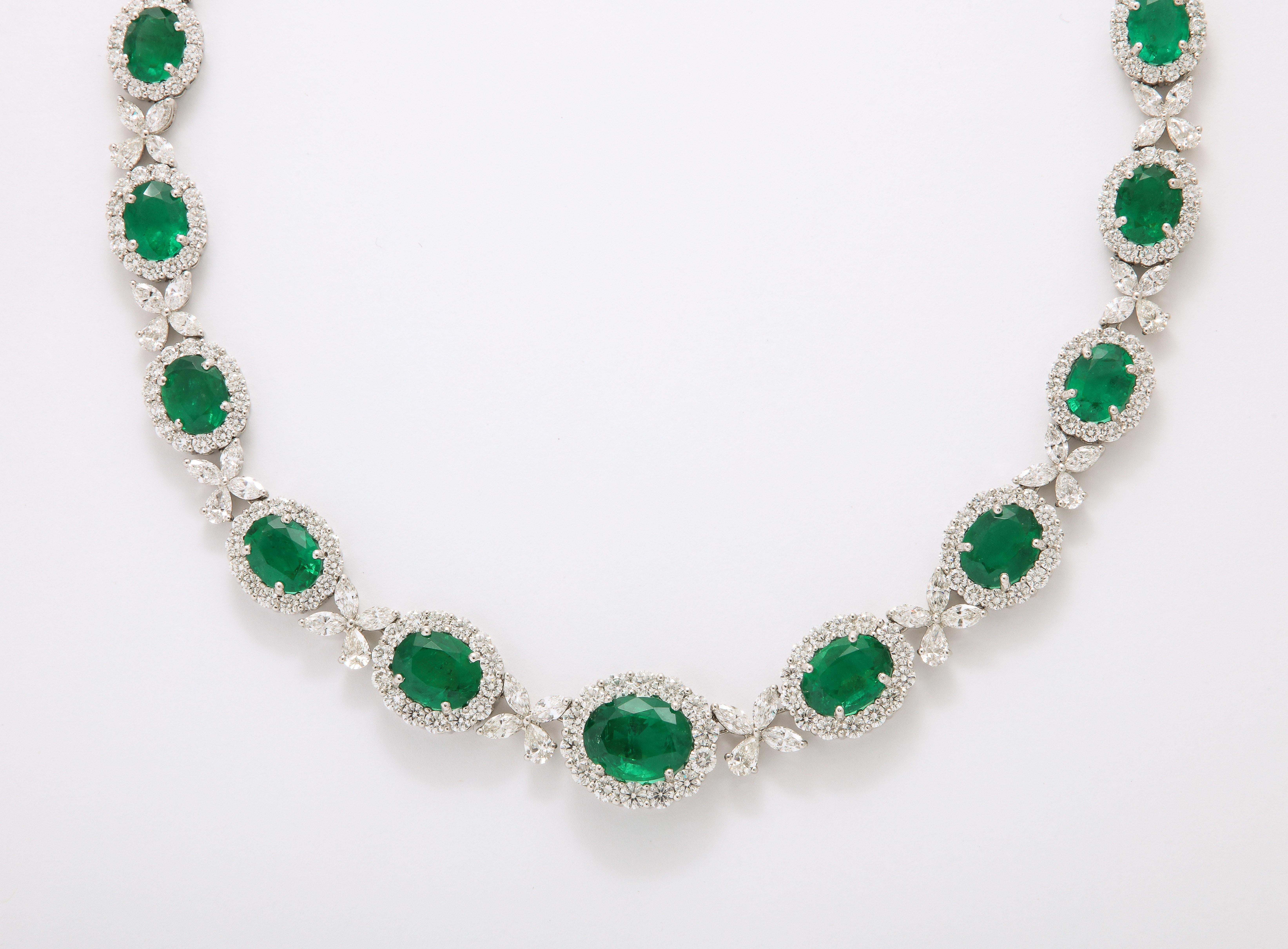 Oval Cut Emerald and Diamond Necklace For Sale