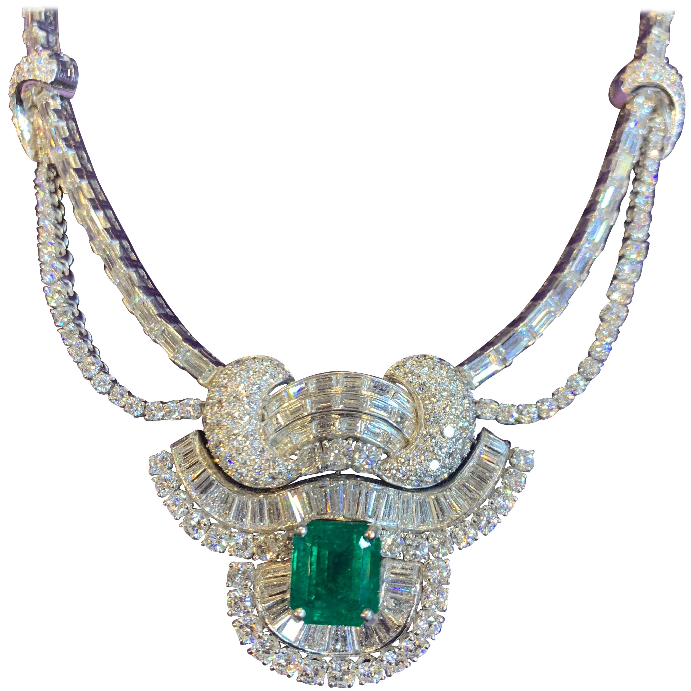 Emerald and Diamond Necklace For Sale