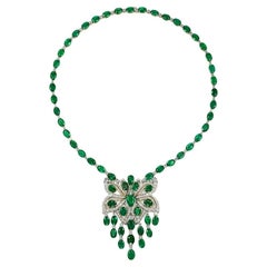18k White and Yellow Gold 48.06ct Emerald And 7.94ct Diamond Necklace