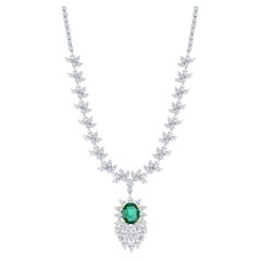18k White Gold 3.32ct Emerald And 11.56ct Diamond Necklace