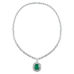 18k White Gold 8.91ct Emerald And 11.71ct Diamond Necklace