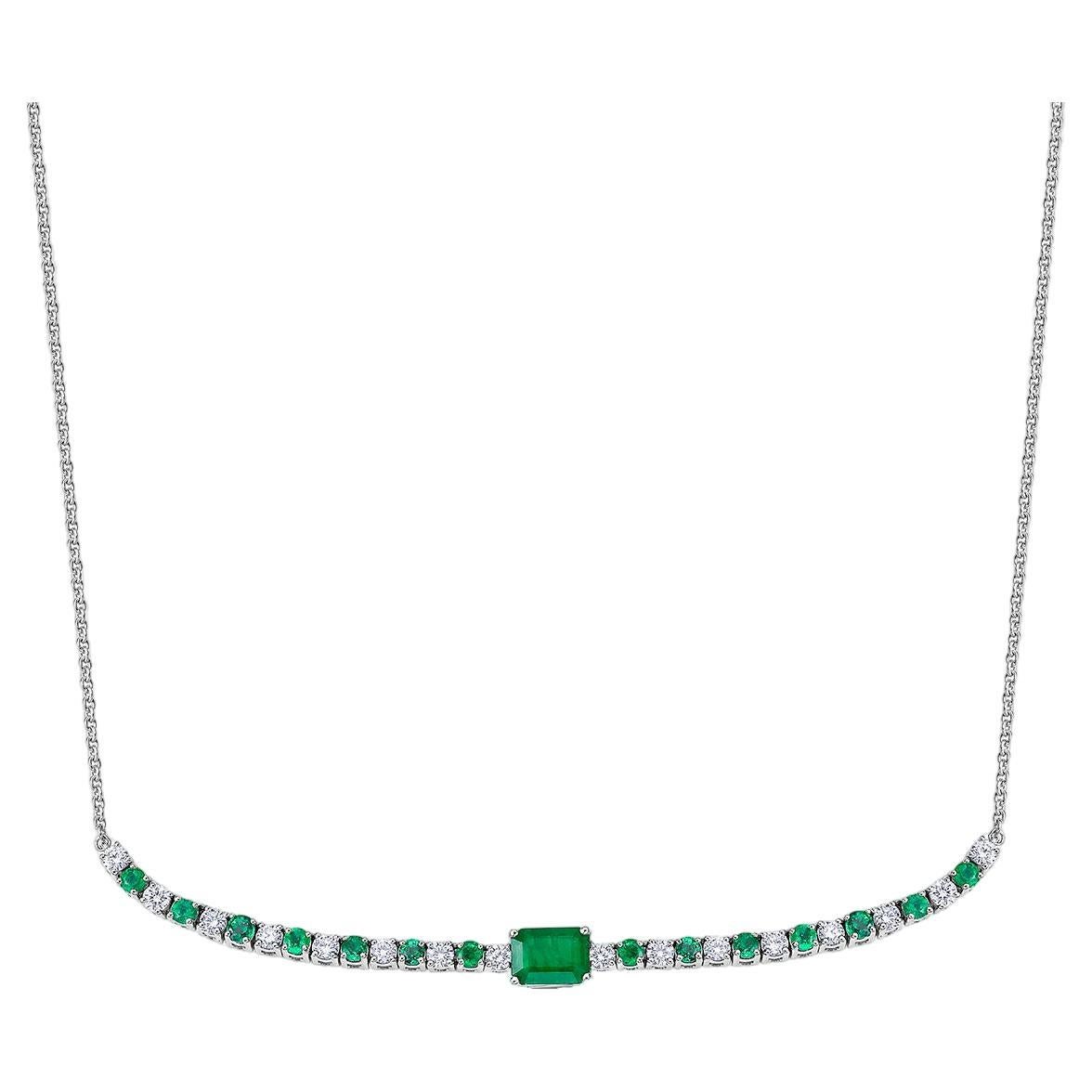 Emerald and Diamond Necklace in 14K White Gold