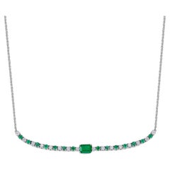 Emerald and Diamond Necklace in 14K White Gold