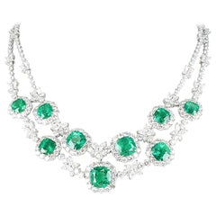 Emerald and Diamond Necklace in 18 Karat White Gold