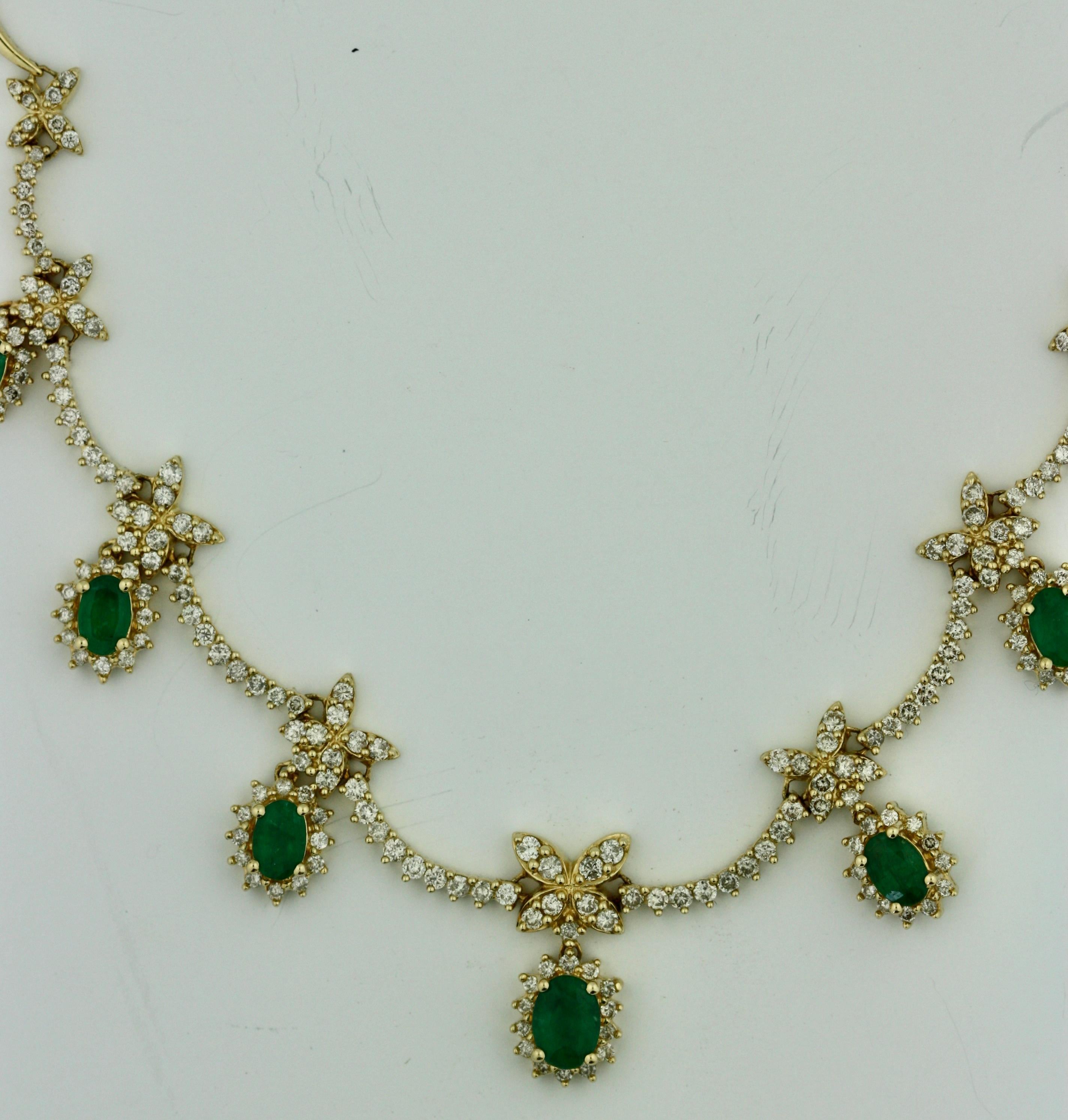 Emerald Cut Emerald and Diamond Necklace Mounted in 14 Karat Gold