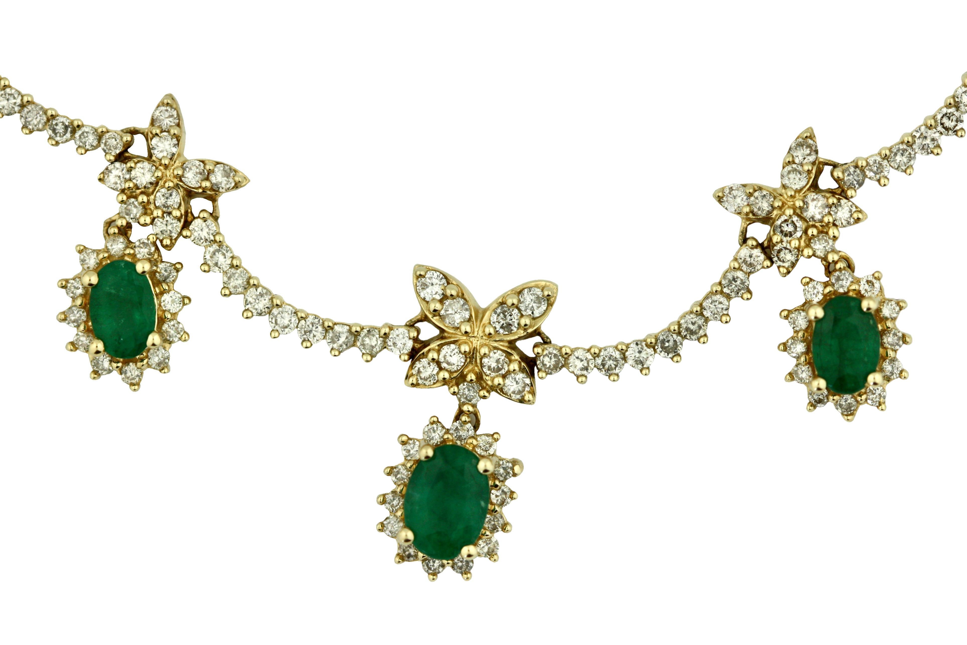 Women's or Men's Emerald and Diamond Necklace Mounted in 14 Karat Gold