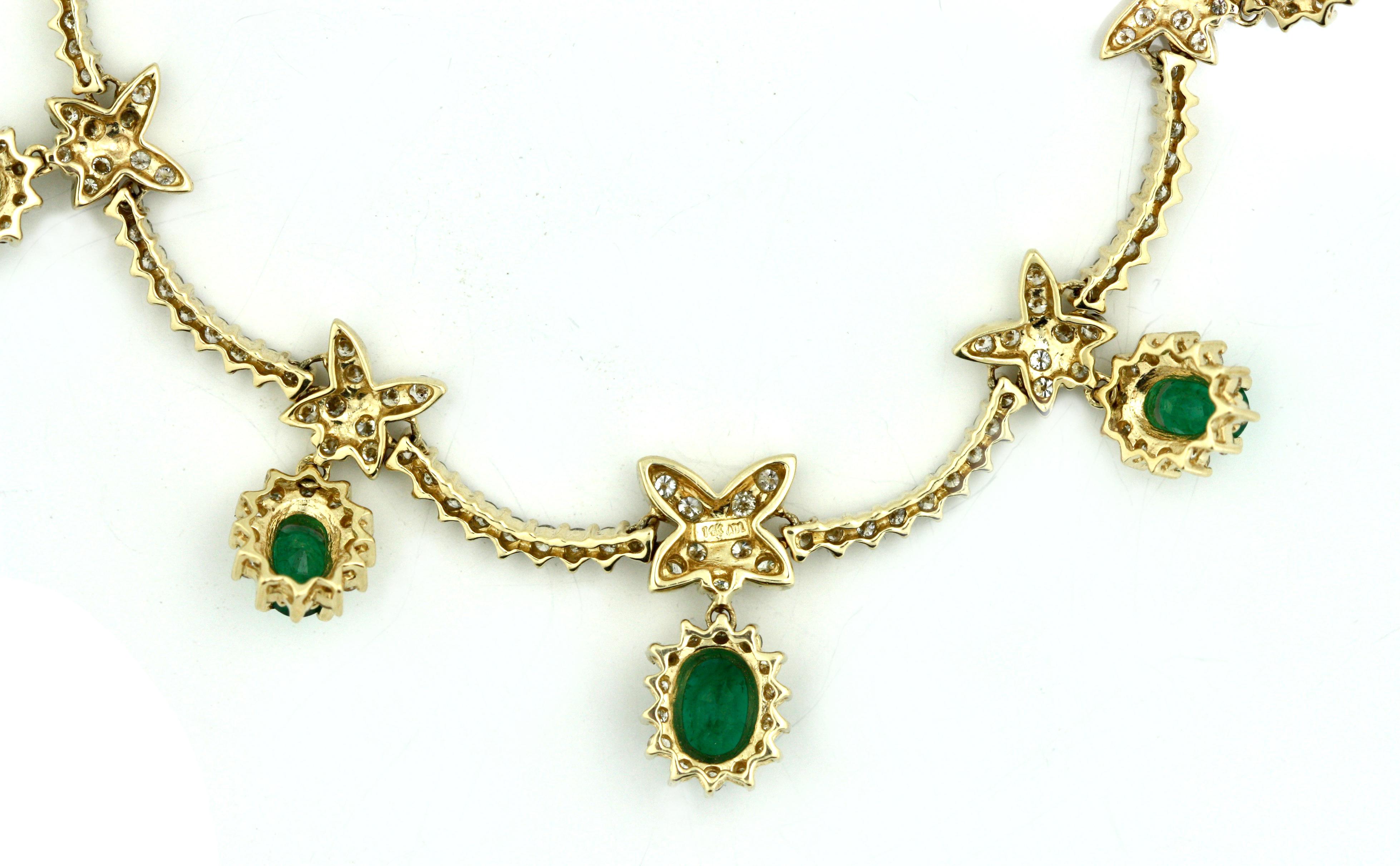 Emerald and Diamond Necklace Mounted in 14 Karat Gold 1