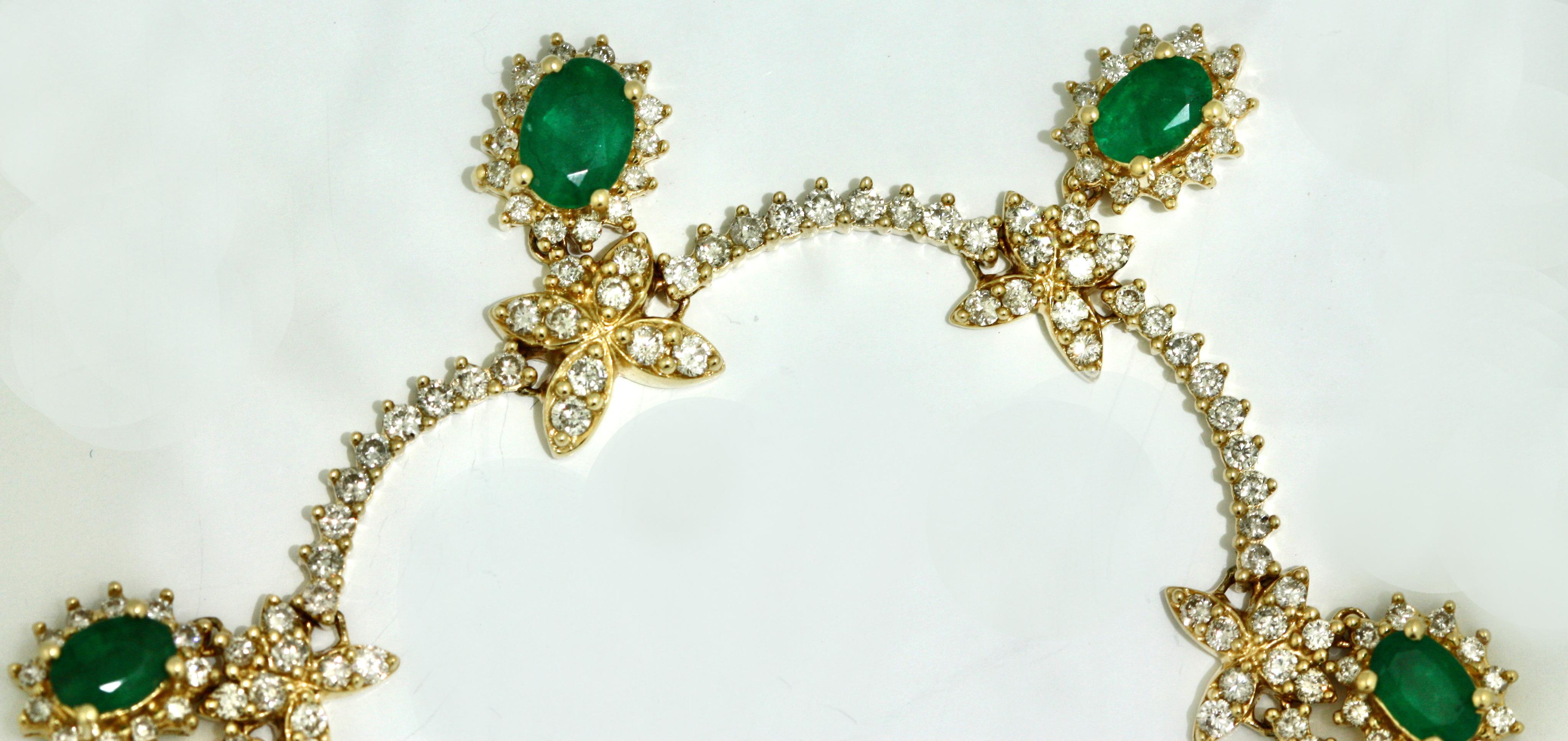 Emerald and Diamond Necklace Mounted in 14 Karat Gold 2