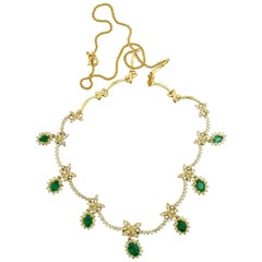 Emerald and Diamond Necklace Mounted in 14 Karat Gold