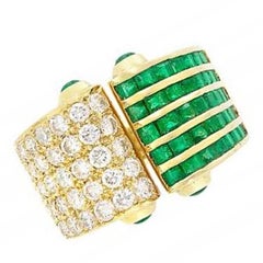 Emerald and Diamond Open Ring, 18 Karat Yellow Gold
