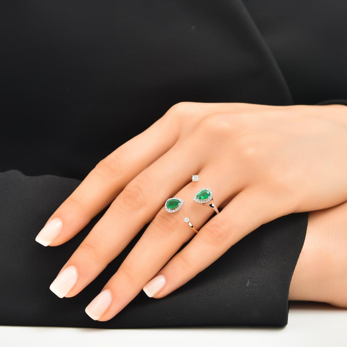 For Sale:  Emerald and Diamond Open Ring in 18K White and Yellow Gold 3