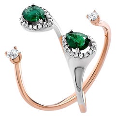 Emerald and Diamond Open Ring in 18K White and Yellow Gold