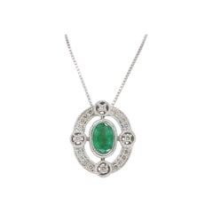 Emerald and Diamond Oval Shaped Pendant Necklace