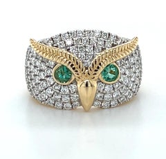 Emerald and Diamond "Owl" Band Ring in 18k Yellow Gold