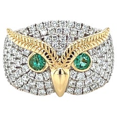 Emerald and Diamond "Owl" Band Ring in 18k Yellow Gold Emerald and Diamond "Owl" Band Ring in 18k Yellow Gold