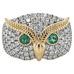 Emerald and Diamond "Owl" Band Ring in 18k Yellow Gold