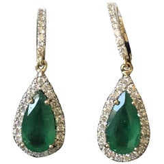 Emerald and Diamond Pear Drop Earrings