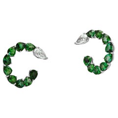Emerald and Diamond Pear-Shaped Hoop Earrings