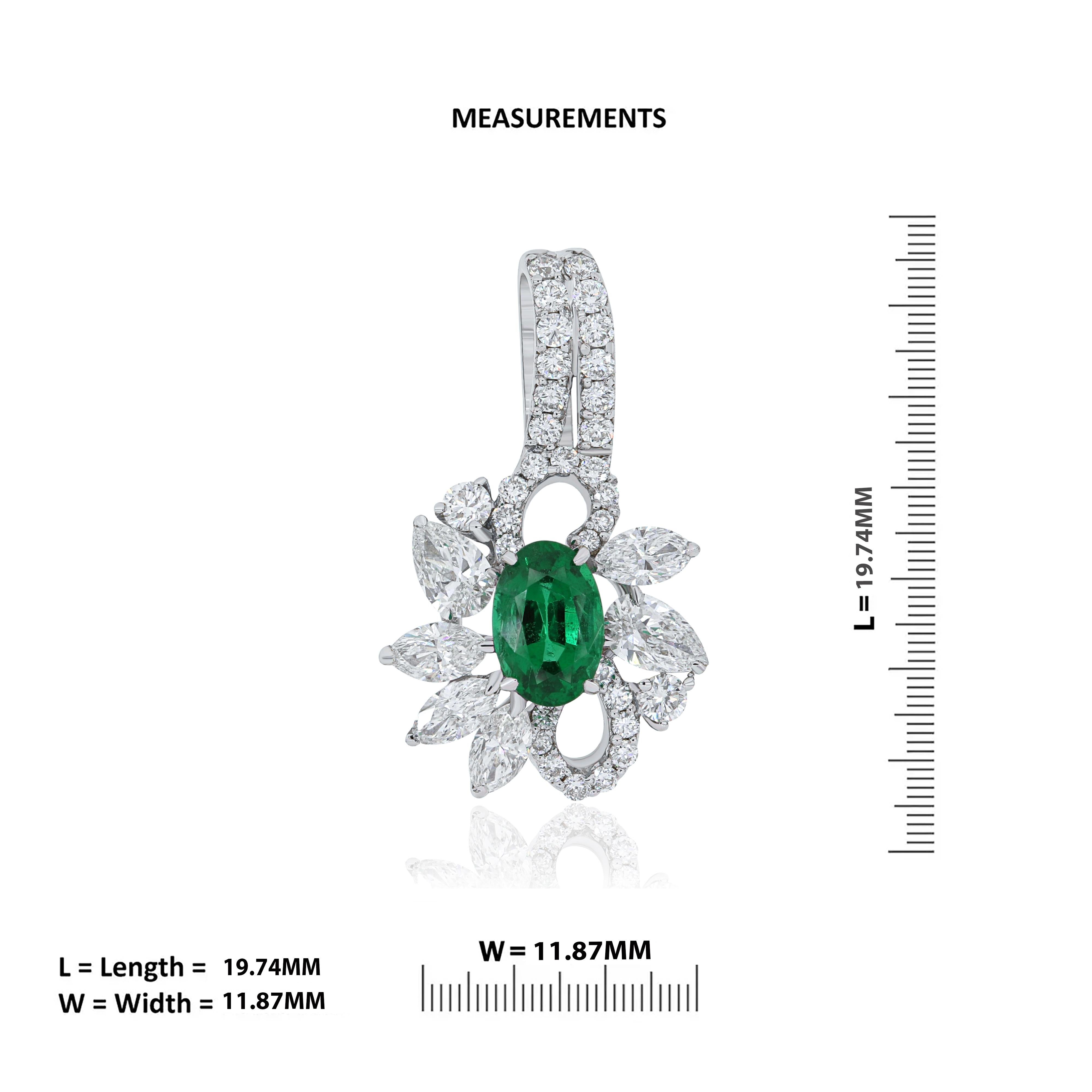 Smaragd und Diamant-Anhänger 18 Karat Weißgold Handcraft Schmuck-Anhänger für Damen oder Herren im Angebot
