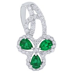 Emerald and Diamond Pendant 18 Karat White Gold