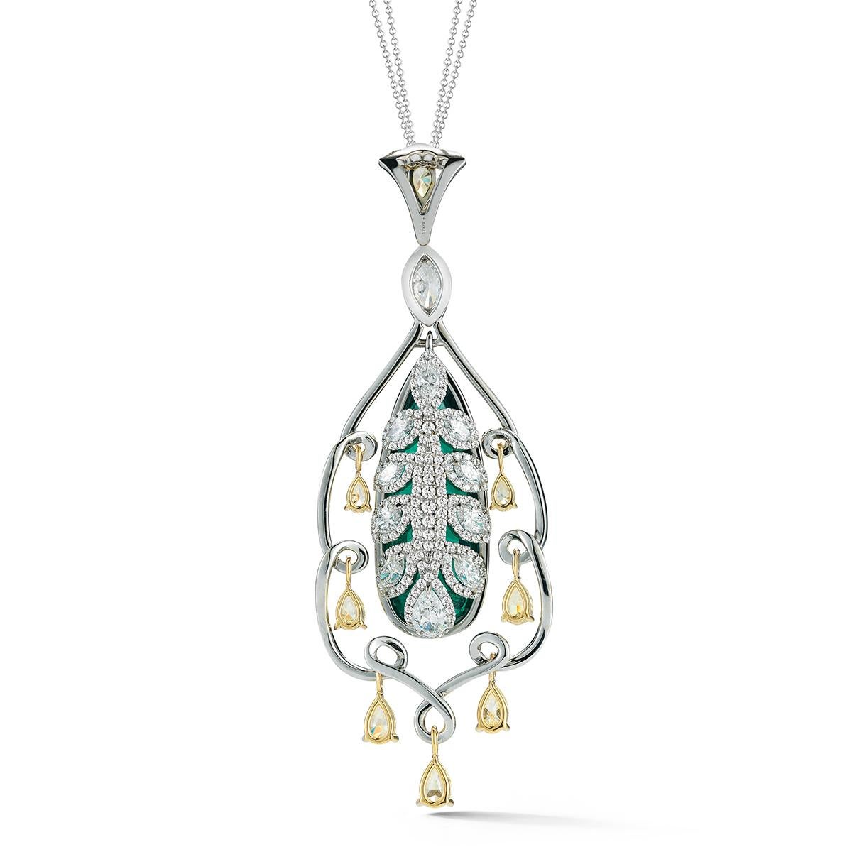 Emerald and Diamond Pendant by RayazTakat In New Condition For Sale In new york, NY