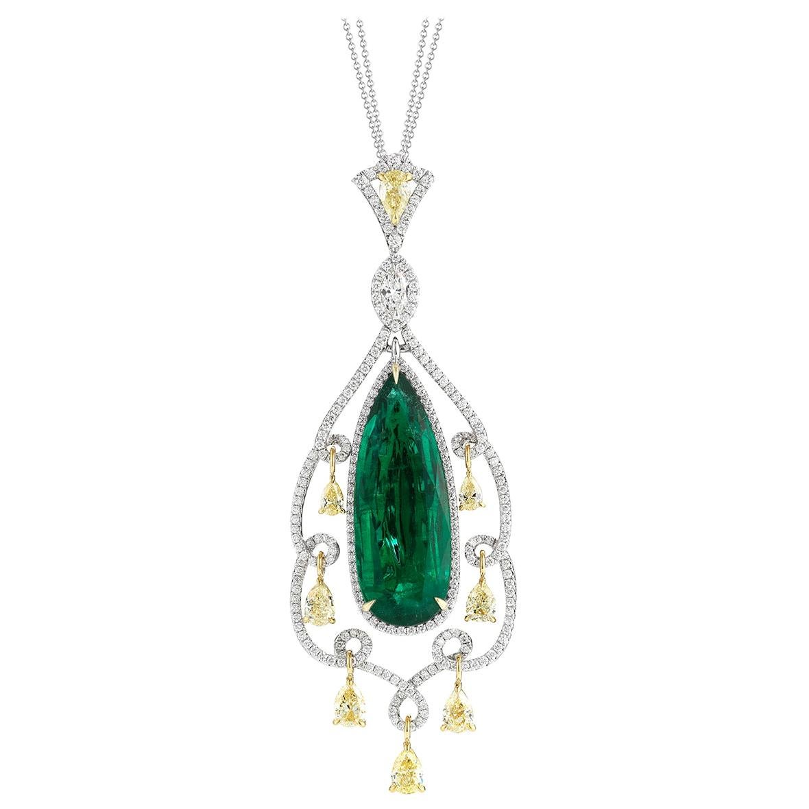 Emerald and Diamond Pendant by RayazTakat For Sale