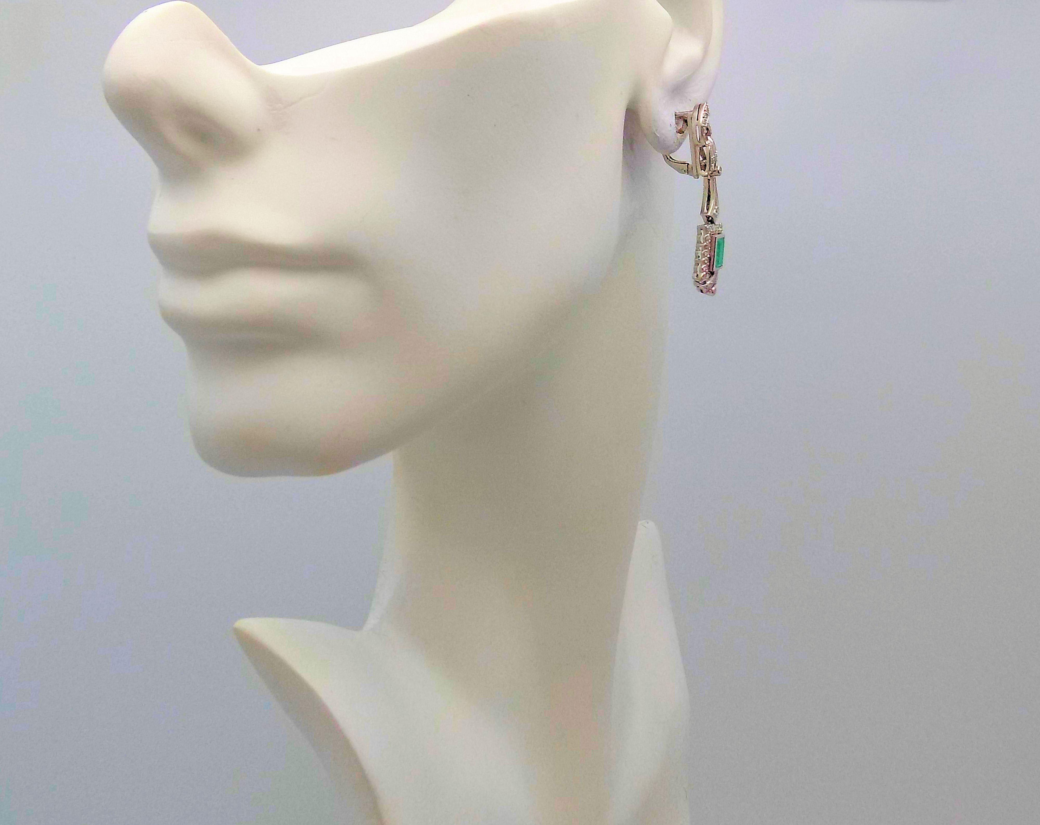 Emerald Cut Emerald and Diamond Pendant Earrings