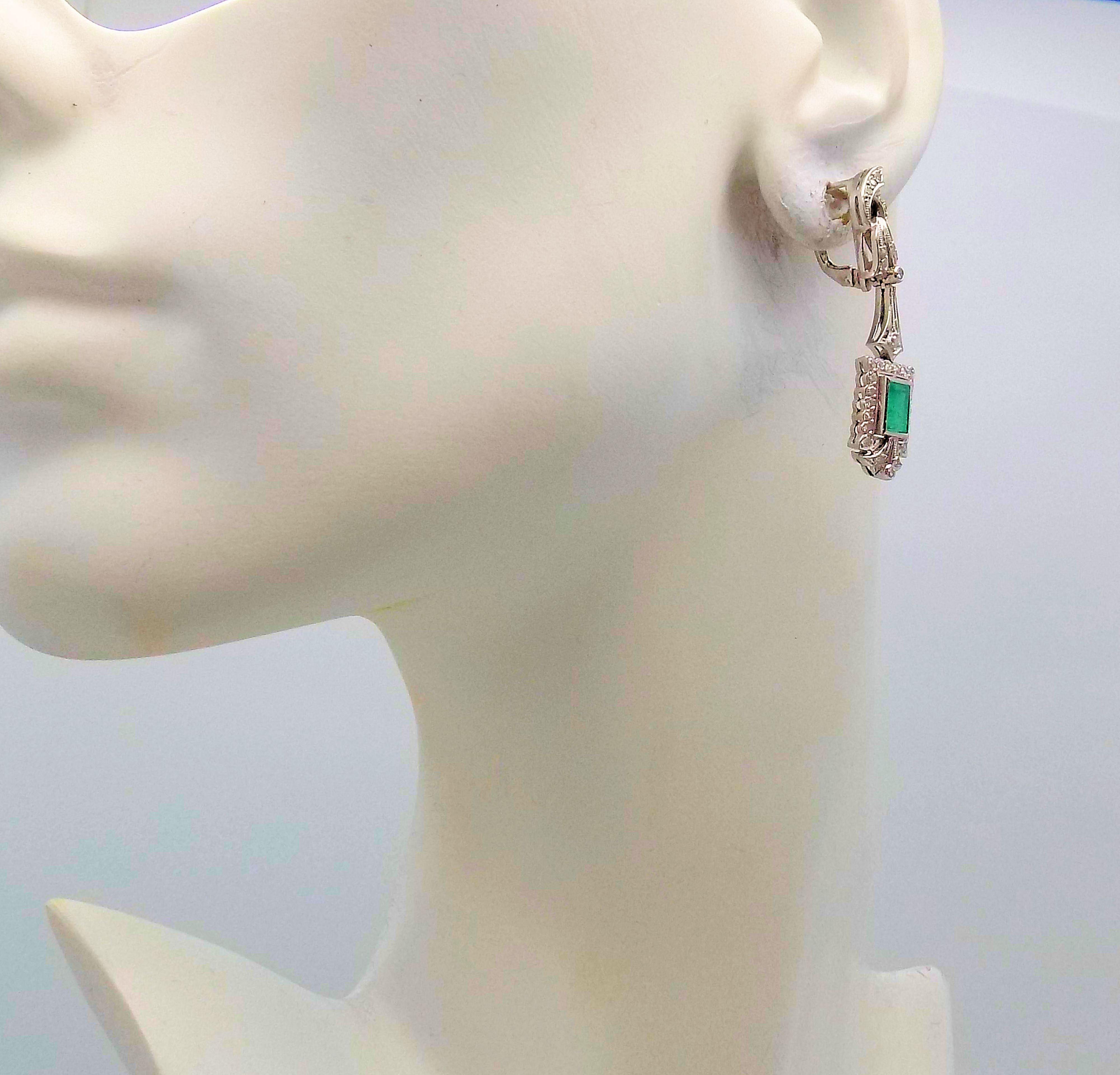 Emerald and Diamond Pendant Earrings In New Condition In Dallas, TX
