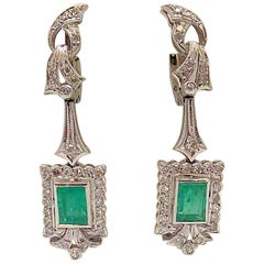 Emerald and Diamond Pendant Earrings