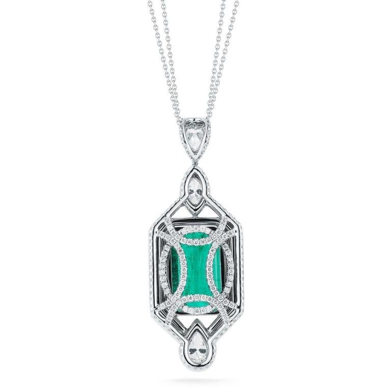Modern Emerald and Diamond Pendant For Sale