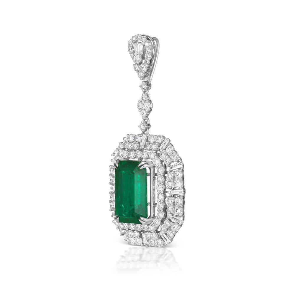 Modern 18k White Gold 7.92ct Emerald and 2.44ct Diamond Pendant For Sale