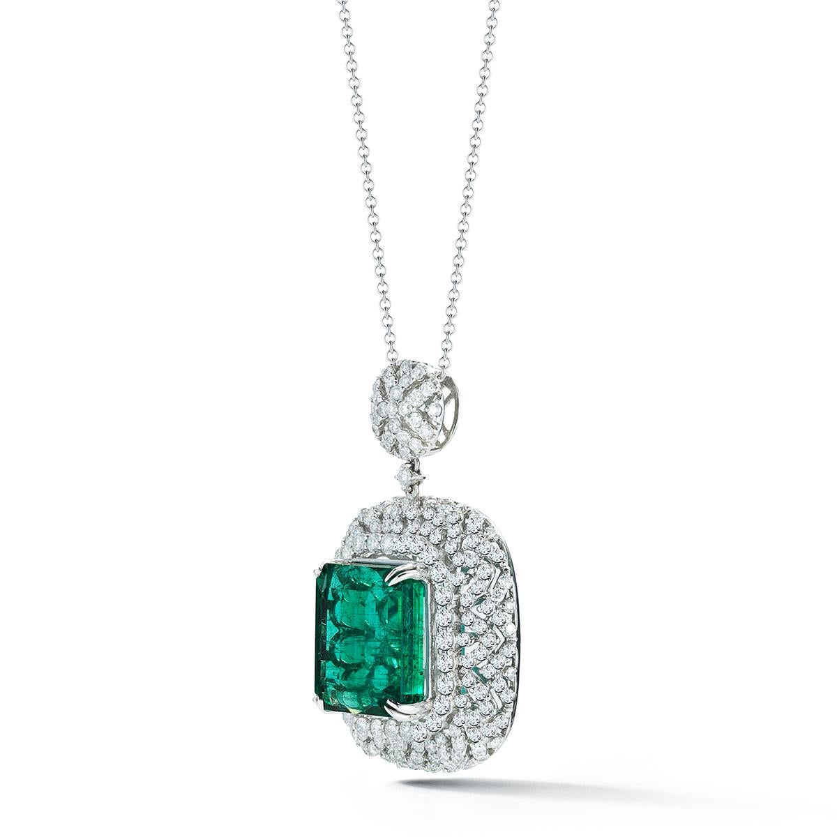 Emerald Cut Emerald and Diamond Pendant For Sale