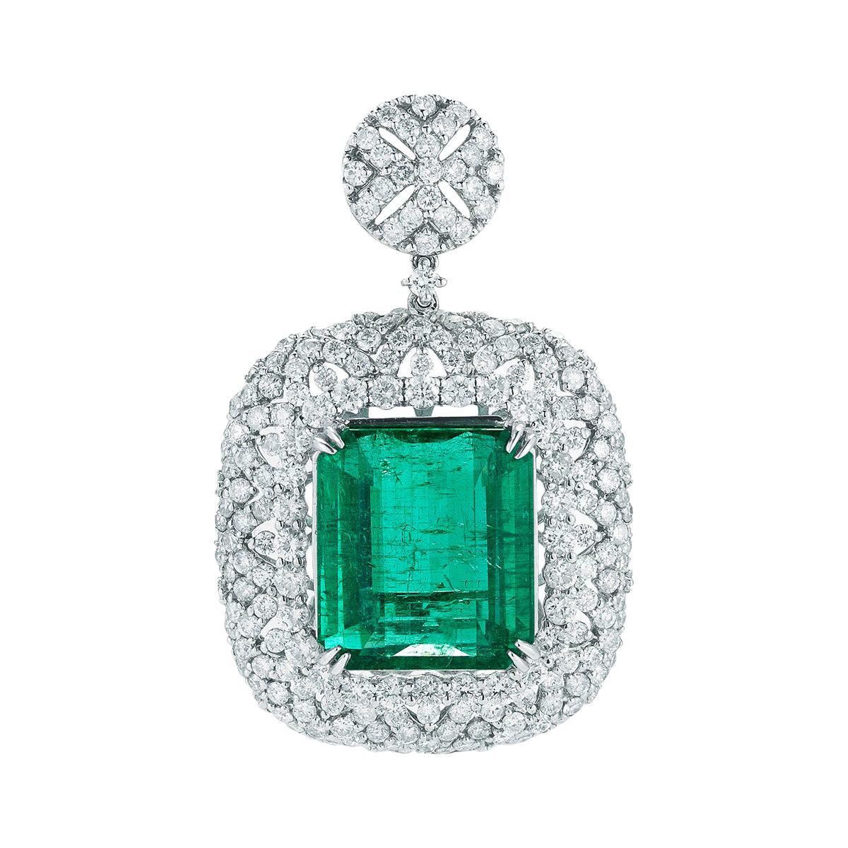 Emerald and Diamond Pendant For Sale